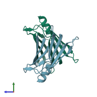 PDB entry 3tfb coloured by chain, side view.