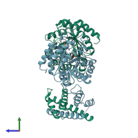 PDB entry 3tfc coloured by chain, side view.