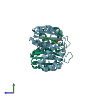 PDB entry 3tfd coloured by chain, side view.