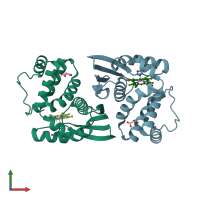PDB entry 3tff coloured by chain, front view.