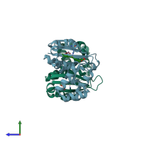 PDB entry 3tff coloured by chain, side view.