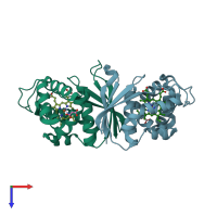 PDB entry 3tff coloured by chain, top view.