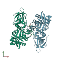 PDB entry 3tfh coloured by chain, front view.