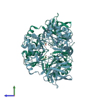 PDB entry 3tfh coloured by chain, side view.