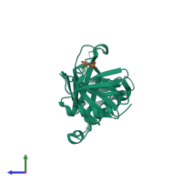 PDB entry 3tfm coloured by chain, side view.