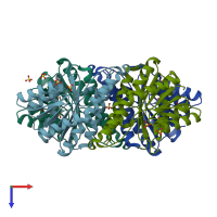 PDB entry 3tfo coloured by chain, top view.