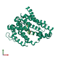 PDB entry 3tfp coloured by chain, front view.