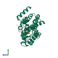 PDB entry 3tfp coloured by chain, side view.