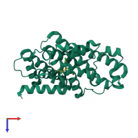 PDB entry 3tfp coloured by chain, top view.