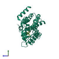 PDB entry 3tfv coloured by chain, side view.