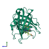 PDB entry 3tgb coloured by chain, side view.