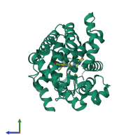 PDB entry 3tge coloured by chain, side view.