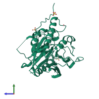 PDB entry 3tgh coloured by chain, side view.