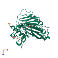 PDB entry 3tgh coloured by chain, top view.