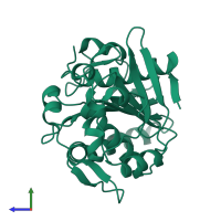 PDB entry 3tgl coloured by chain, side view.