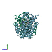 PDB entry 3tgm coloured by chain, side view.