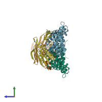 PDB entry 3tgo coloured by chain, side view.