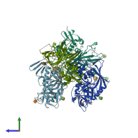 PDB entry 3tgq coloured by chain, side view.