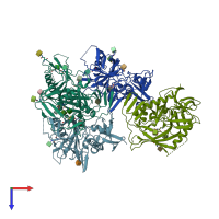 PDB entry 3tgq coloured by chain, top view.