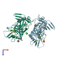 PDB entry 3tgr coloured by chain, top view.