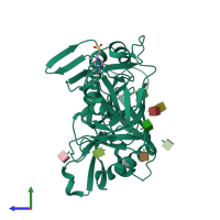 PDB entry 3tgt coloured by chain, side view.
