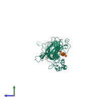PDB entry 3th0 coloured by chain, side view.