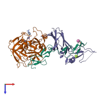 PDB entry 3th3 coloured by chain, top view.