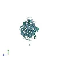 PDB entry 3th7 coloured by chain, side view.