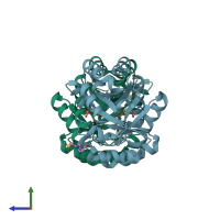 PDB entry 3thq coloured by chain, side view.