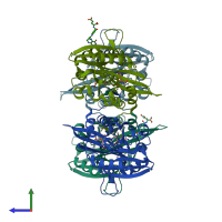 PDB entry 3thr coloured by chain, side view.