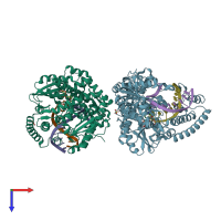 PDB entry 3thv coloured by chain, top view.