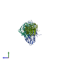 PDB entry 3ti2 coloured by chain, side view.