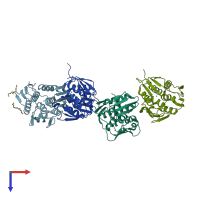 PDB entry 3ti2 coloured by chain, top view.