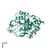 PDB entry 3ti9 coloured by chain, top view.