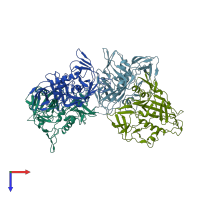 PDB entry 3tih coloured by chain, top view.