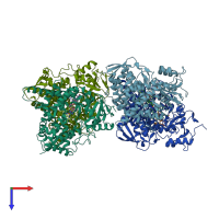 PDB entry 3tik coloured by chain, top view.