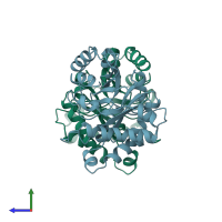 PDB entry 3tim coloured by chain, side view.