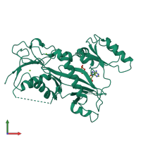 PDB entry 3tin coloured by chain, front view.
