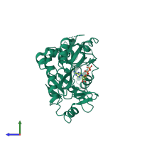 PDB entry 3tin coloured by chain, side view.