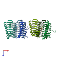 PDB entry 3tio coloured by chain, top view.