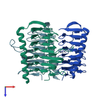 PDB entry 3tis coloured by chain, top view.