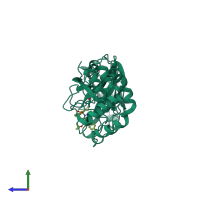 PDB entry 3tit coloured by chain, side view.