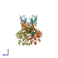 PDB entry 3tix coloured by chain, side view.