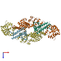 PDB entry 3tix coloured by chain, top view.