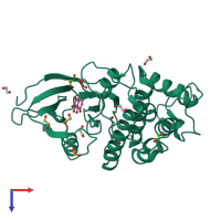 PDB entry 3tiy coloured by chain, top view.