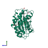 PDB entry 3tiz coloured by chain, side view.