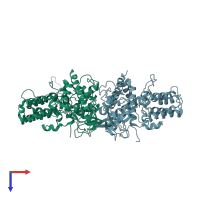 PDB entry 3tj0 coloured by chain, top view.