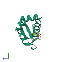 Monomeric assembly 2 of PDB entry 3tj2 coloured by chemically distinct molecules, side view.