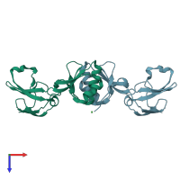 PDB entry 3tj8 coloured by chain, top view.