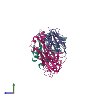 PDB entry 3tjh coloured by chain, side view.